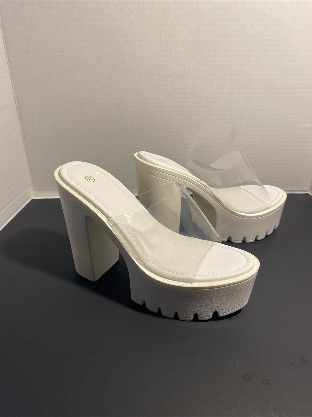 NEW Clear Strap White Platform Heeled Sandals